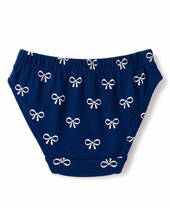 Babyhug 100% Cotton Knit Panties With Bow Print Pack of 3 - Red, Navy Blue & White