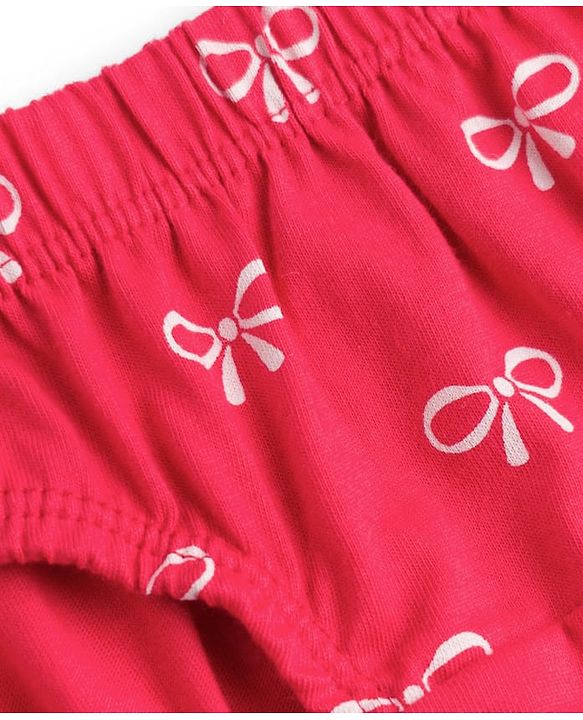 Babyhug 100% Cotton Knit Panties With Bow Print Pack of 3 - Red, Navy Blue & White