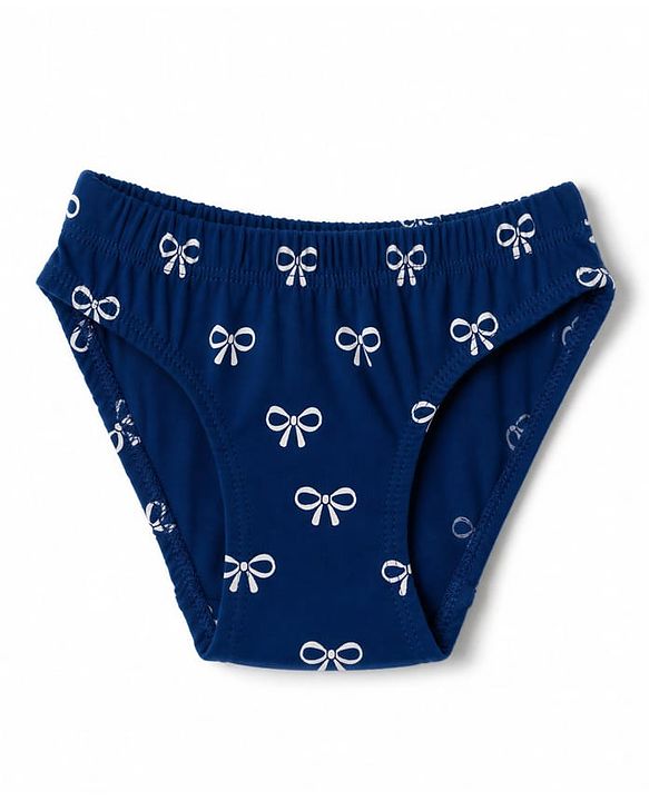 Babyhug 100% Cotton Knit Panties With Bow Print Pack of 3 - Red, Navy Blue & White