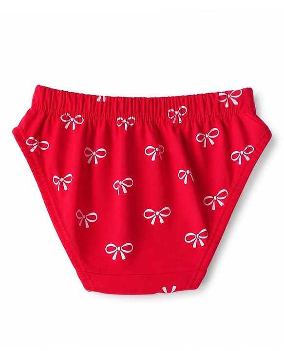 Babyhug 100% Cotton Knit Panties With Bow Print Pack of 3 - Red, Navy Blue & White
