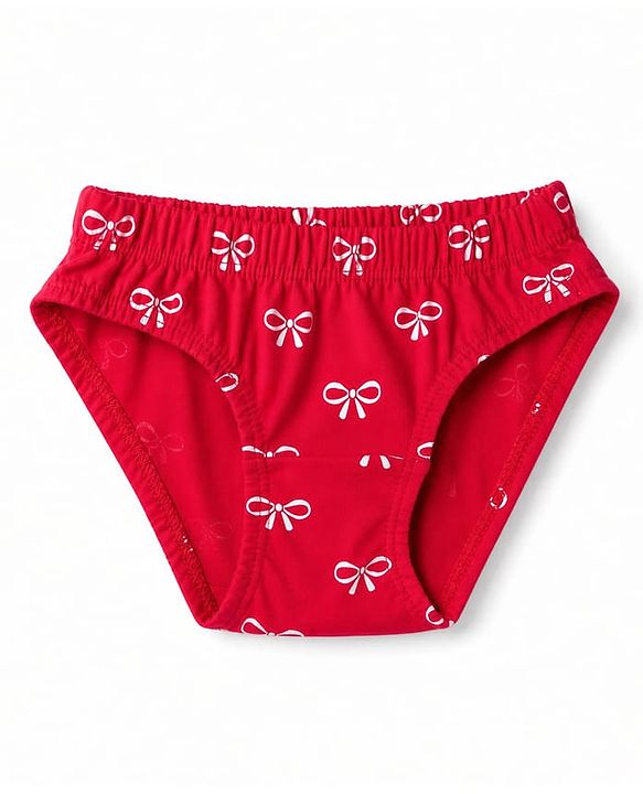 Babyhug 100% Cotton Knit Panties With Bow Print Pack of 3 - Red, Navy Blue & White