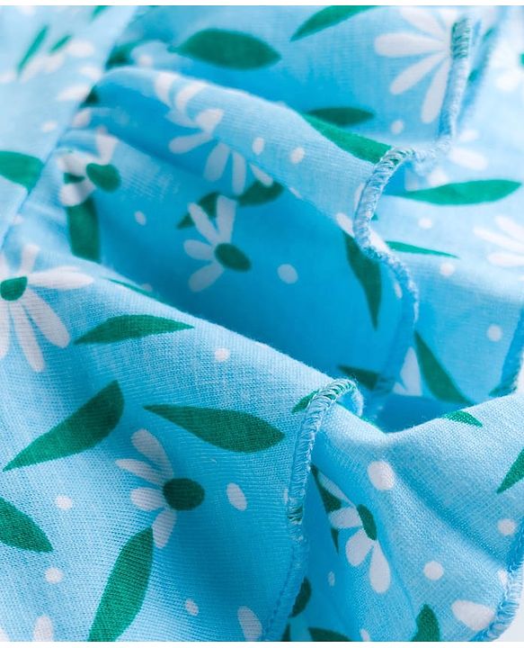 Pine Kids 100% Cotton Knit Half Sleeves Floral Printed Top - Light Blue