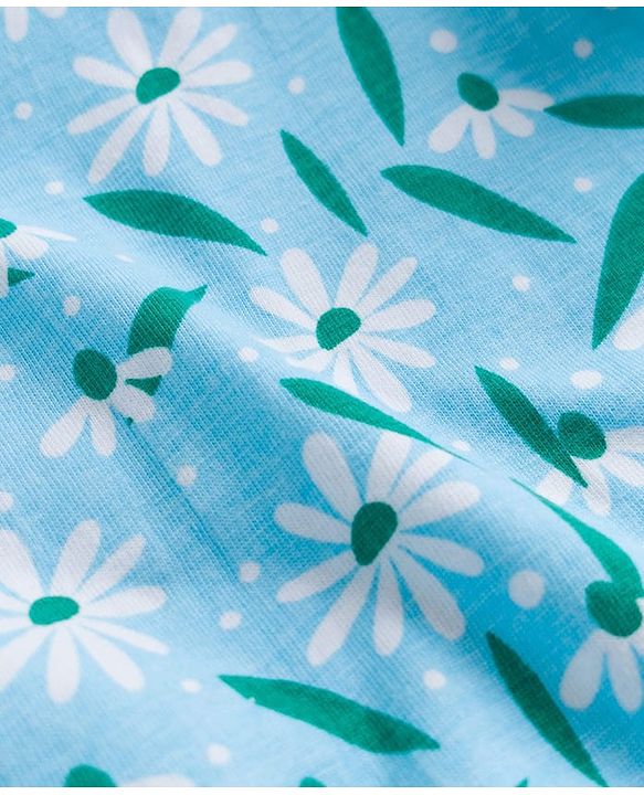 Pine Kids 100% Cotton Knit Half Sleeves Floral Printed Top - Light Blue