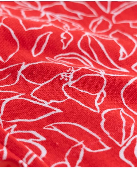 Pine Kids 100% Cotton Knit Half Flutter Sleeves Floral Printed Top - Red