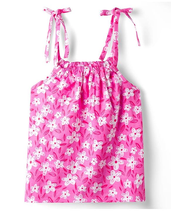 Pine Kids 100% Cotton Knit Sleeveless Floral Printed Top - Pink