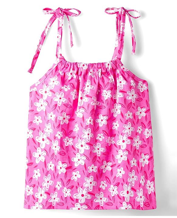 Pine Kids 100% Cotton Knit Sleeveless Floral Printed Top - Pink