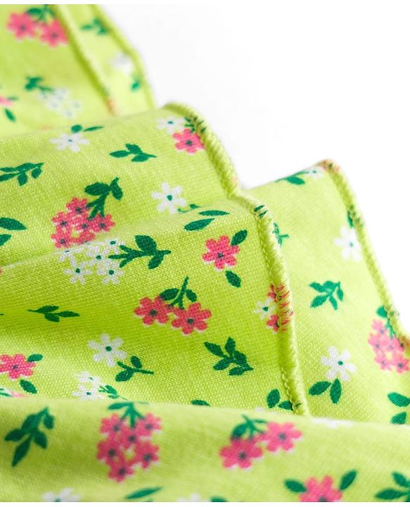 Pine Kids 100% Cotton Knit Half Frill Sleeves Floral Printed Top - Lime Green