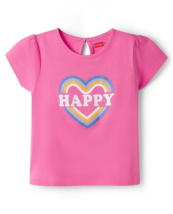 Babyhug Cotton Knit Half Sleeves T-Shirts With Heart & Text Print Pack of 2 - Multcolor
