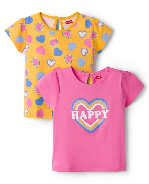 Babyhug Cotton Knit Half Sleeves T-Shirts With Heart & Text Print Pack of 2 - Multcolor
