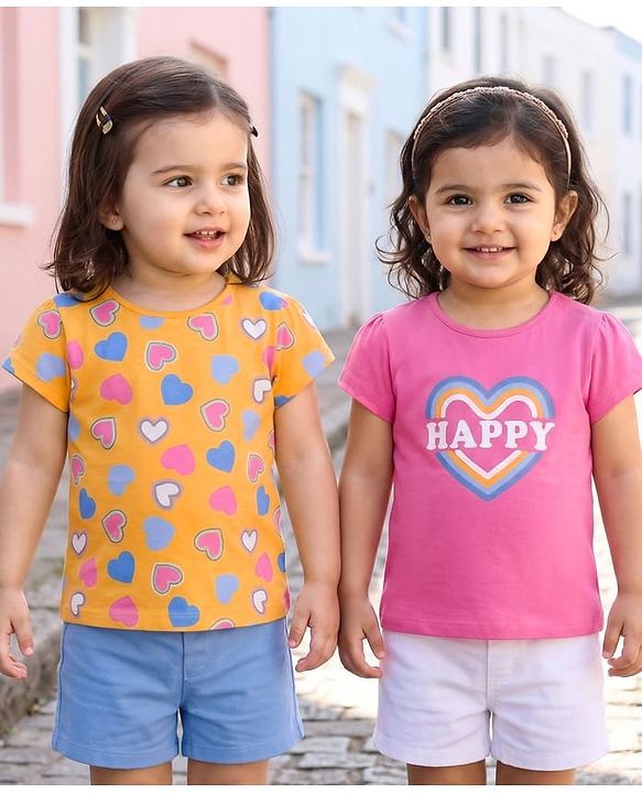 Babyhug Cotton Knit Half Sleeves T-Shirts With Heart & Text Print Pack of 2 - Multcolor