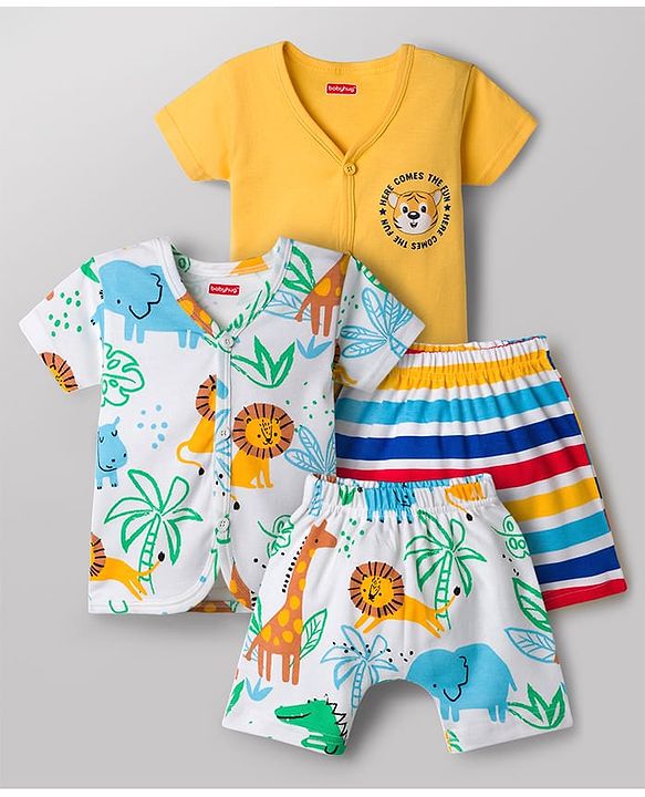 Babyhug Cotton Knit Half Sleeves Co-Ords T-Shirt & Shorts Night Suit Animal Print Pack of 2 - Multicolour