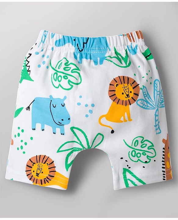 Babyhug Cotton Knit Half Sleeves Co-Ords T-Shirt & Shorts Night Suit Animal Print Pack of 2 - Multicolour