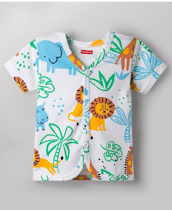 Babyhug Cotton Knit Half Sleeves Co-Ords T-Shirt & Shorts Night Suit Animal Print Pack of 2 - Multicolour