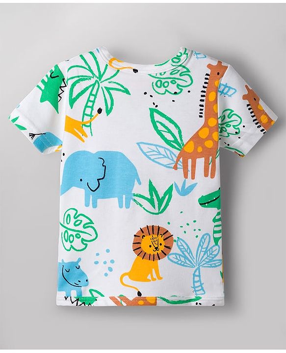 Babyhug Cotton Knit Half Sleeves Co-Ords T-Shirt & Shorts Night Suit Animal Print Pack of 2 - Multicolour