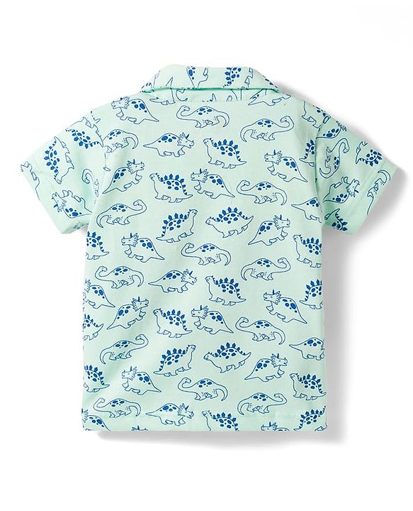 Babyhug Cotton Knit Half Sleeves Shirt & Shorts Co-ord Night Suit with Dino Print - Light Blue