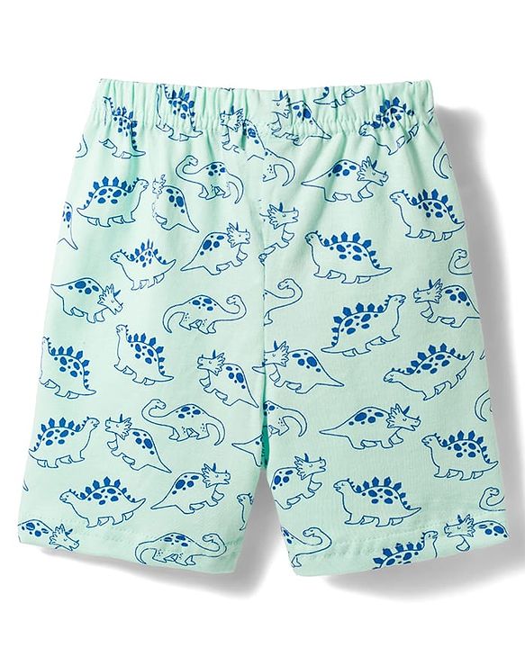 Babyhug Cotton Knit Half Sleeves Shirt & Shorts Co-ord Night Suit with Dino Print - Light Blue