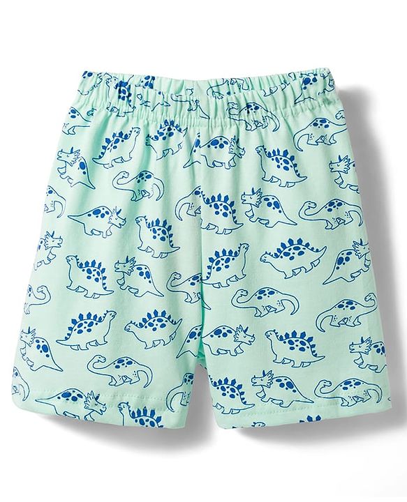 Babyhug Cotton Knit Half Sleeves Shirt & Shorts Co-ord Night Suit with Dino Print - Light Blue