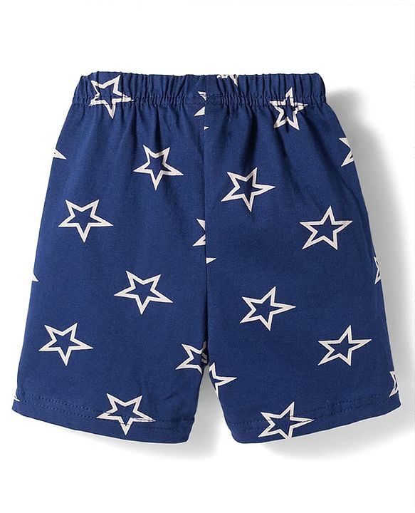 Babyhug Cotton Knit Half Sleeves Co-Ord Shirt & Short Night Suit with Star Print - Navy Blue
