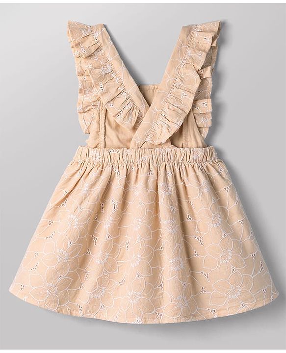 Babyhug Cotton Woven Frocks with Inner Tee Embroidered Beige 9-12 Months