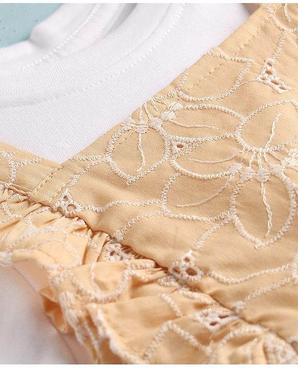 Babyhug Cotton Woven Frocks with Inner Tee Embroidered Beige 9-12 Months