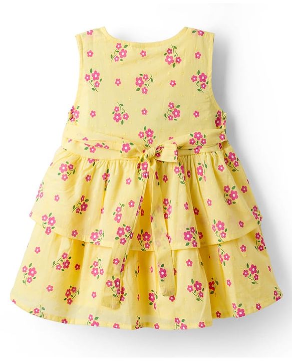 Babyhug 100% Cotton Woven Frill Sleeves Frock with Floral Print - Cream