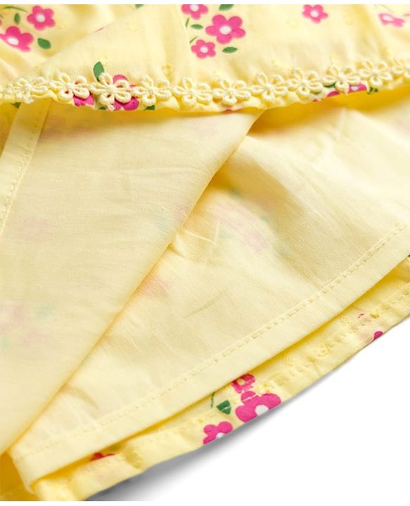 Babyhug 100% Cotton Woven Frill Sleeves Frock with Floral Print - Cream
