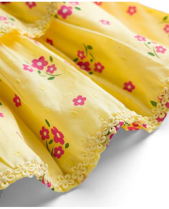 Babyhug Cotton Woven Frill Sleeves Frock with Floral Print - Cream