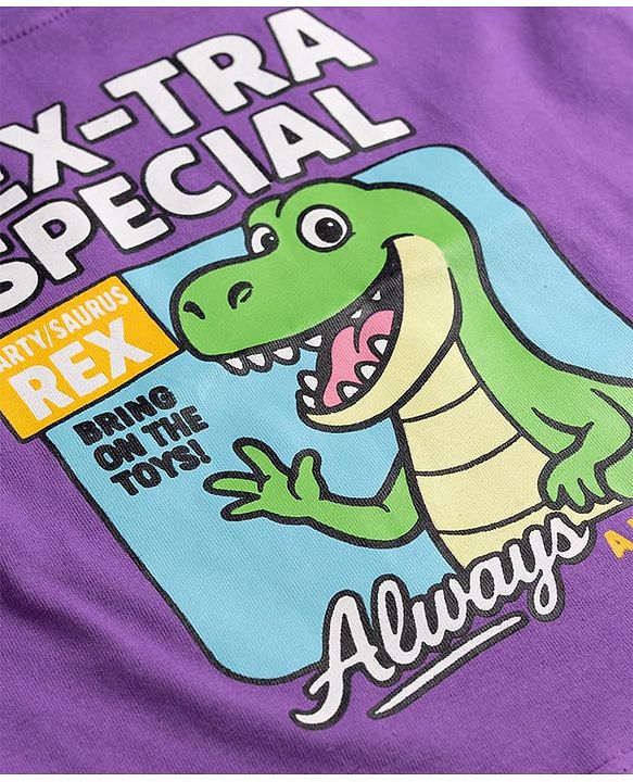 Babyhug 100% Cotton Knit Half Sleeves T-Shirt With Dino Print - Purple