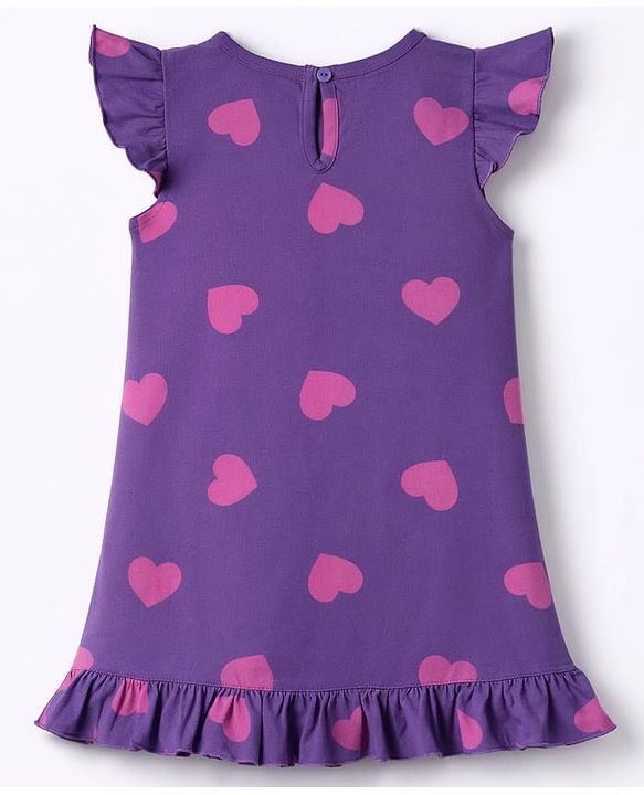 Babyhug Cotton Knit Half Sleeves Hearts Printed Nighty - Purple