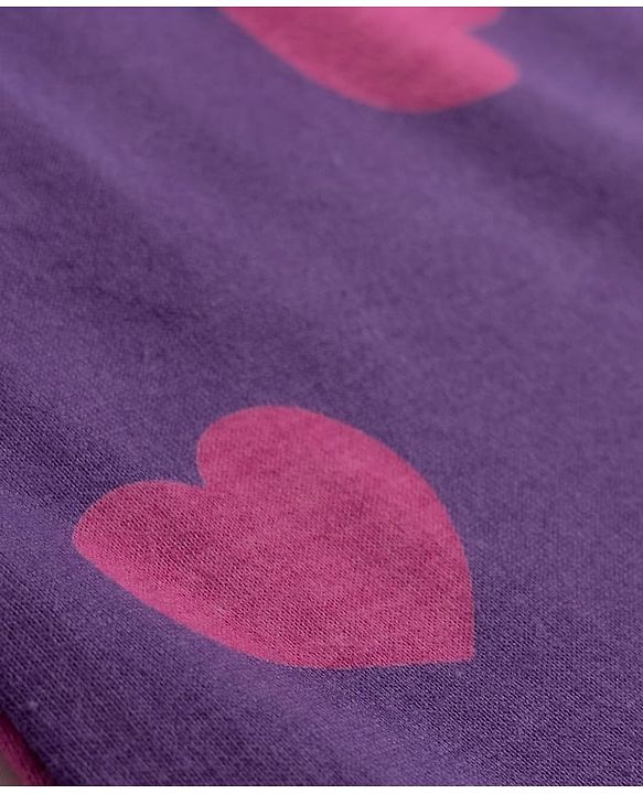 Babyhug Cotton Knit Half Sleeves Hearts Printed Nighty - Purple