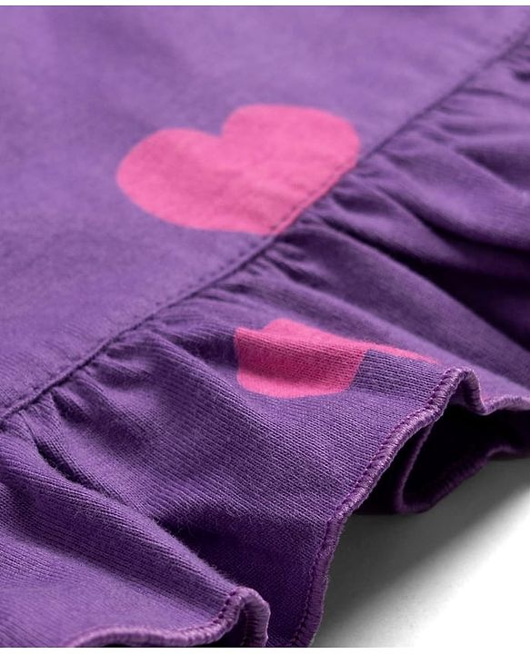 Babyhug Cotton Knit Half Sleeves Hearts Printed Nighty - Purple
