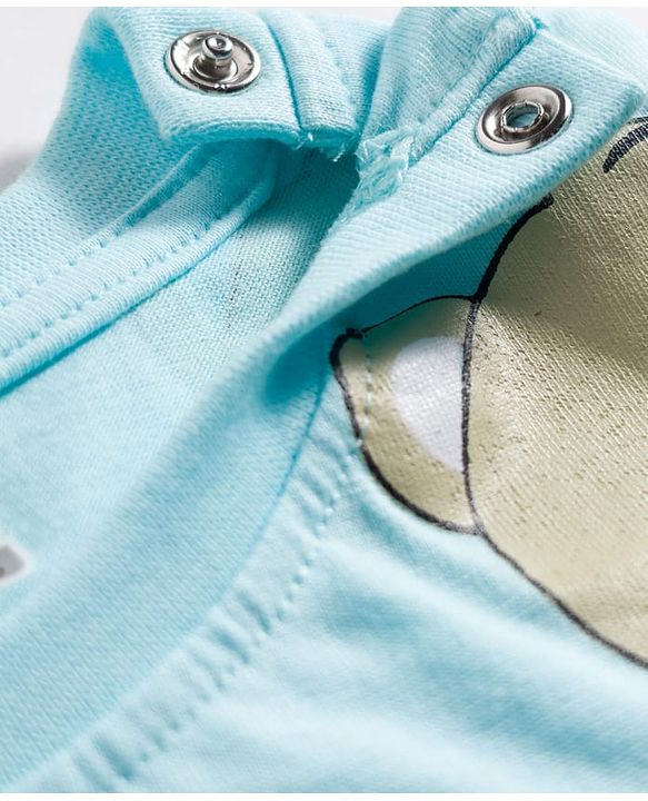 Babyhug Cotton Knit Full Sleeves Co-ords T-Shirt & Pajama Night Suit with Bear Print - Light Blue
