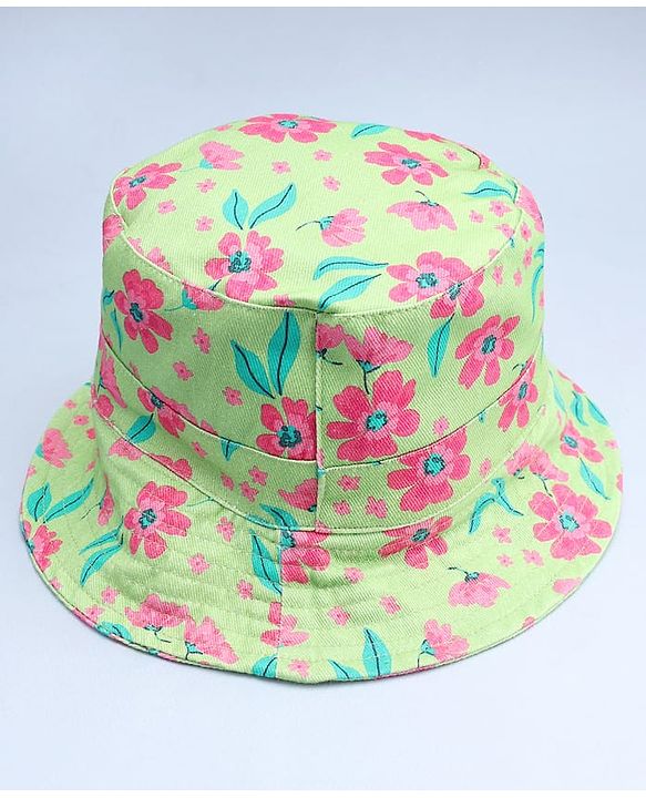 Babyhug Cotton Woven Summer Hat With Floral Print Green - Diameter 14 cm