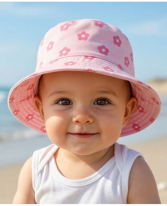 Babyhug Cotton Woven Summer Hat With Floral Print Pink - Diameter 14 cm