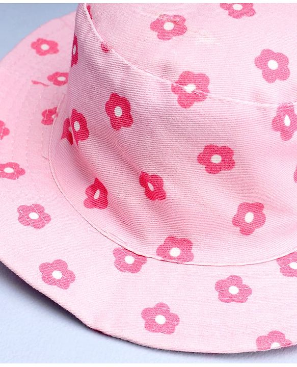 Babyhug Cotton Woven Summer Hat With Floral Print Pink - Diameter 14 cm