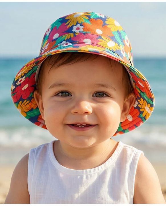 Babyhug 100% Cotton Woven Summer Hat With Floral Print Navy Blue - Diameter 16 cm