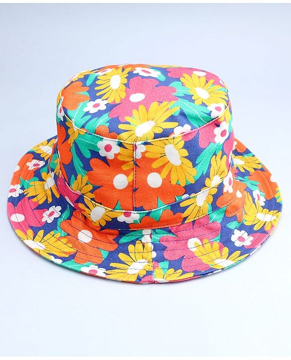Babyhug 100% Cotton Woven Summer Hat With Floral Print Navy Blue - Diameter 16 cm