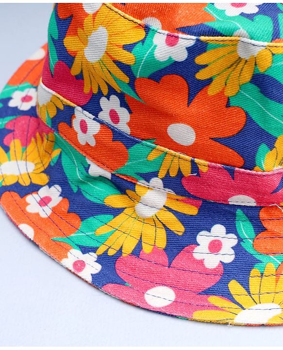 Babyhug 100% Cotton Woven Summer Hat With Floral Print Navy Blue - Diameter 16 cm