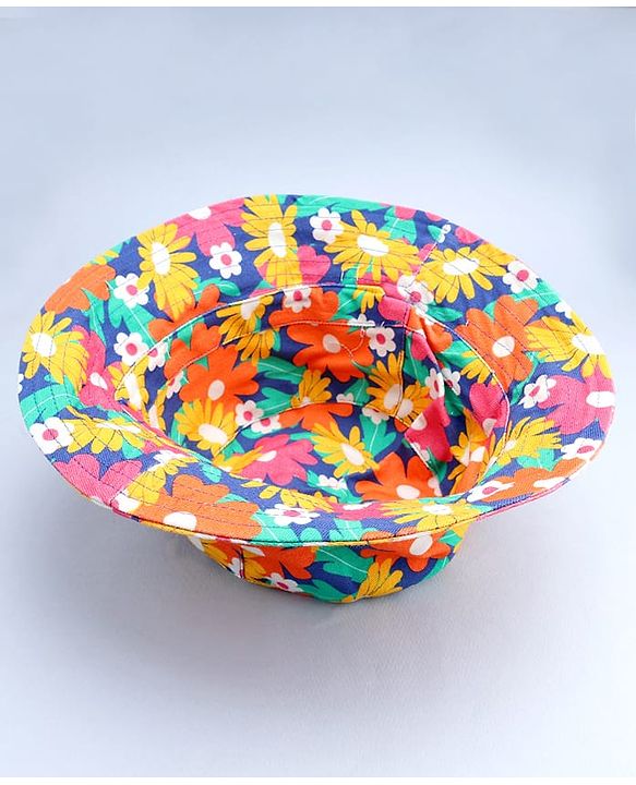 Babyhug 100% Cotton Woven Summer Hat With Floral Print Navy Blue - Diameter 16 cm