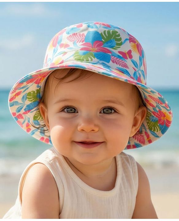 Babyhug Cotton Woven Summer Hat With Floral Print White - Diameter 16 cm