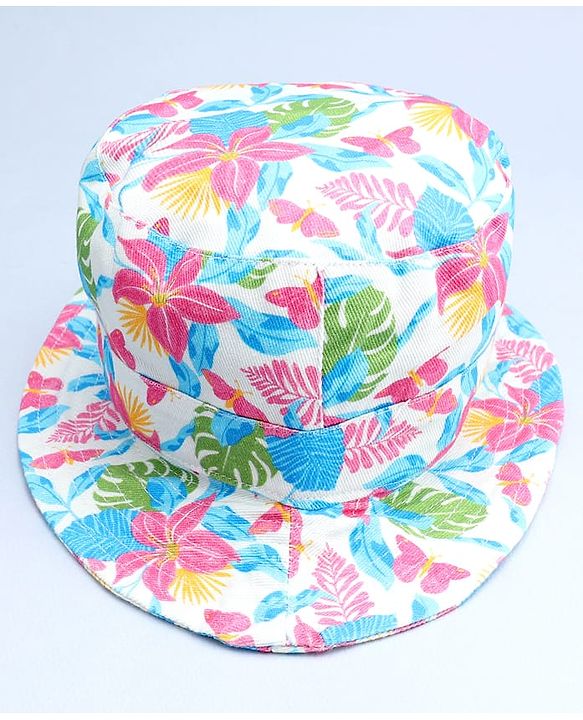 Babyhug Cotton Woven Summer Hat With Floral Print White - Diameter 16 cm