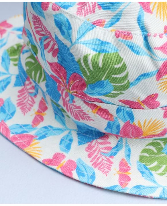 Babyhug Cotton Woven Summer Hat With Floral Print White - Diameter 16 cm