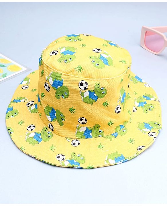 Babyhug Cotton Woven Summer Hat With Crocodile Print Yellow - Diameter 16 cm