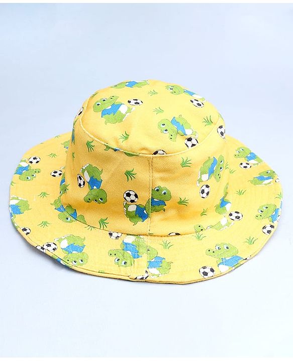 Babyhug Cotton Woven Summer Hat With Crocodile Print Yellow - Diameter 16 cm