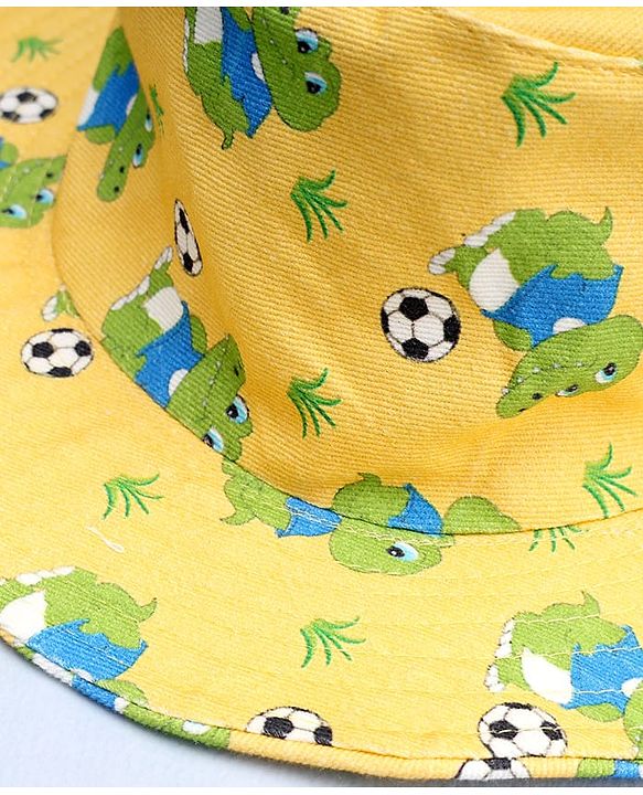 Babyhug Cotton Woven Summer Hat With Crocodile Print Yellow - Diameter 16 cm