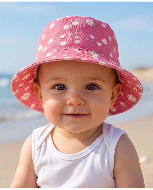 Babyhug Cotton Woven Summer Hat With Floral Print Pink - Diameter 14 cm