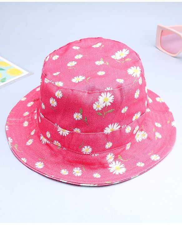 Babyhug Cotton Woven Summer Hat With Floral Print Pink - Diameter 14 cm