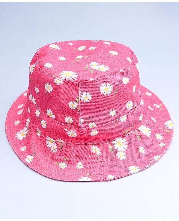 Babyhug Cotton Woven Summer Hat With Floral Print Pink - Diameter 14 cm