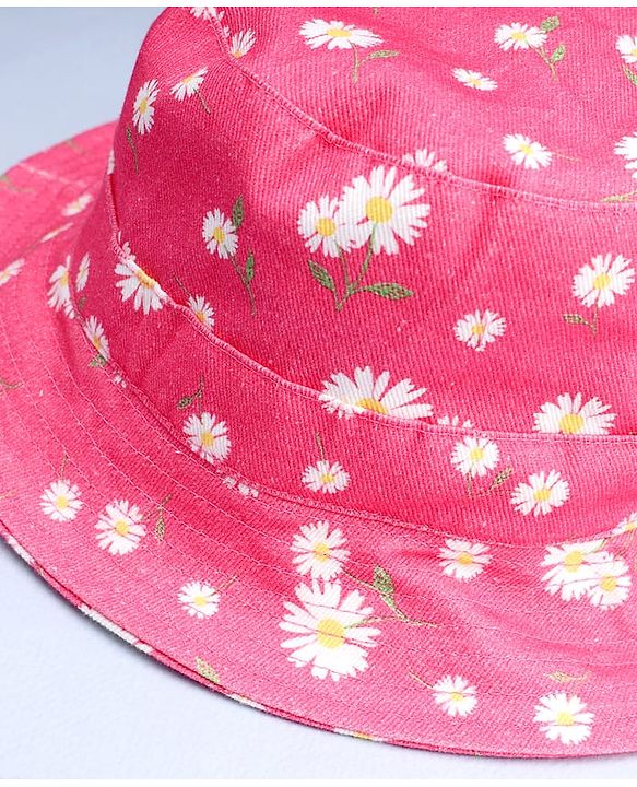 Babyhug Cotton Woven Summer Hat With Floral Print Pink - Diameter 14 cm