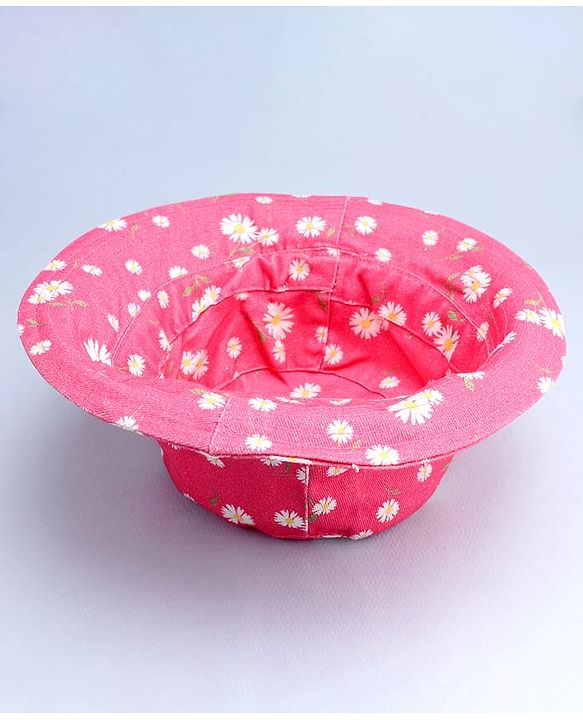 Babyhug 100% Cotton Woven Summer Hat With Floral Print Pink - Diameter 14 cm